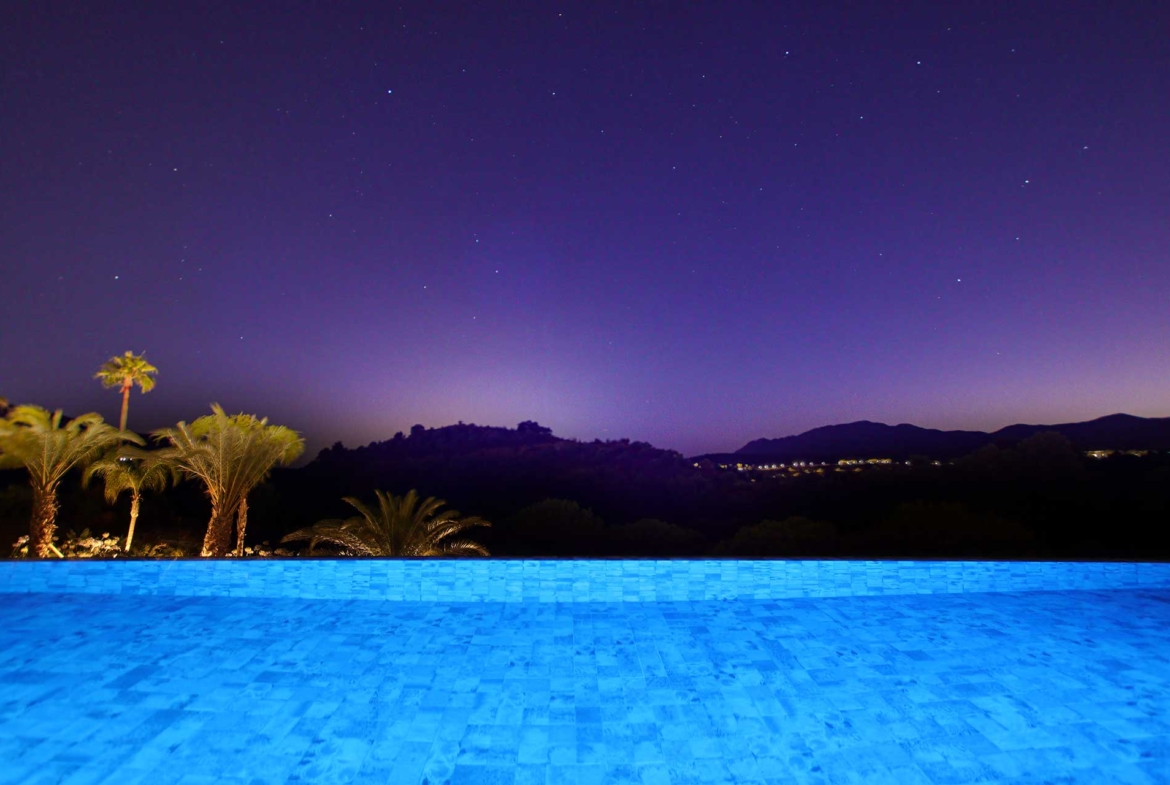 Even at night, the views from the villa terrace are amazing.