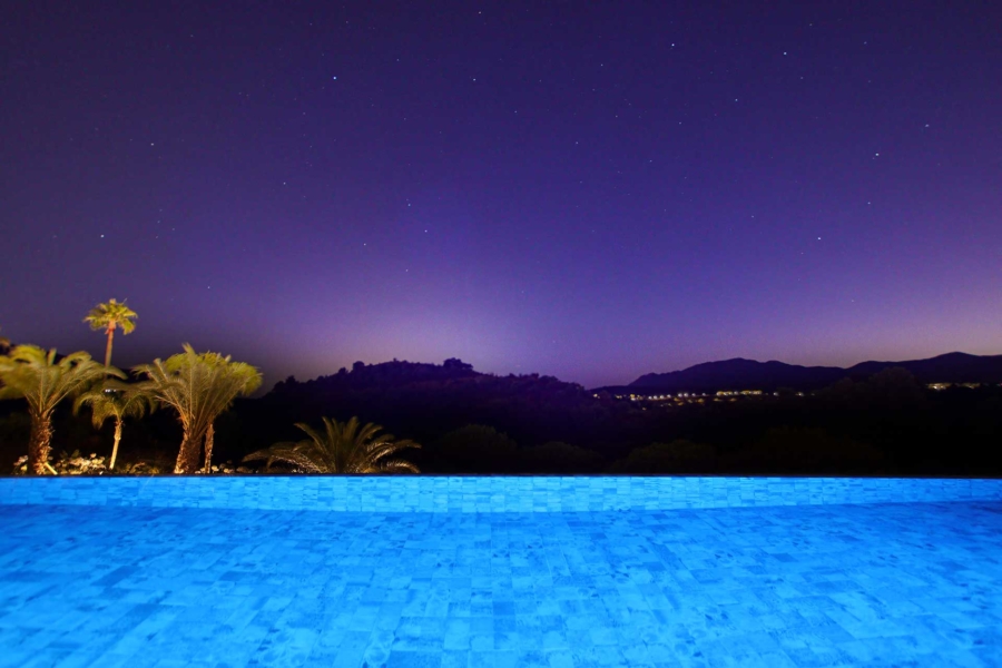 Even at night, the views from the villa terrace are amazing.