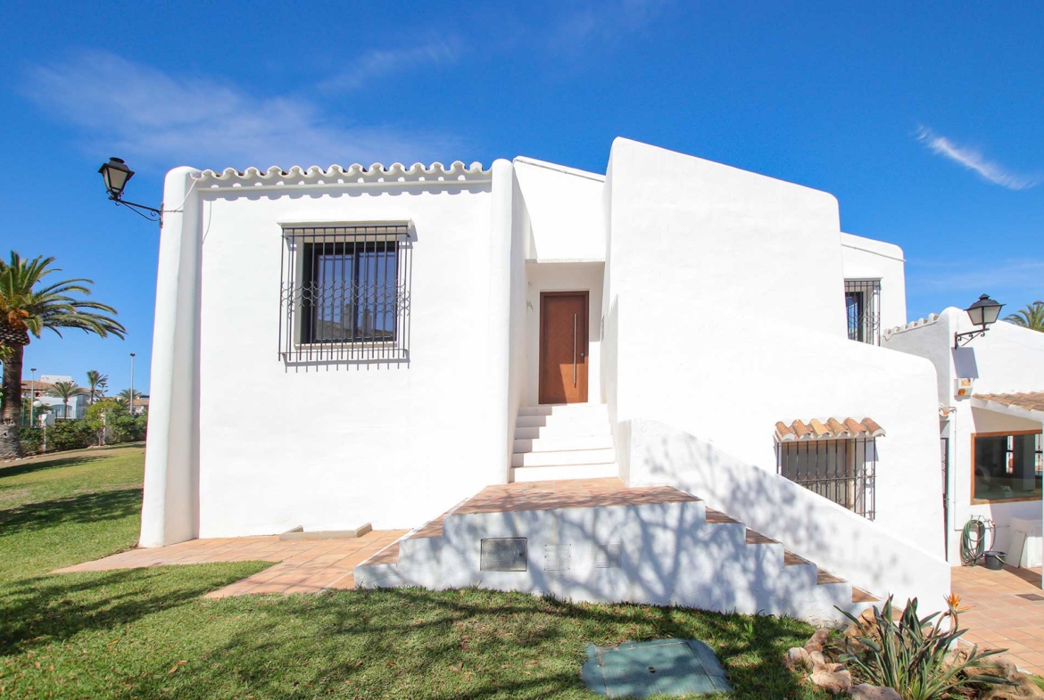 Exterior view of modern white penthouse building in Centro Plaza, Marbella.