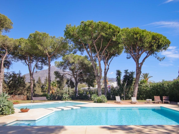 Outdoor swimming pool with views of La Concha mountain in a Marbella penthouse.