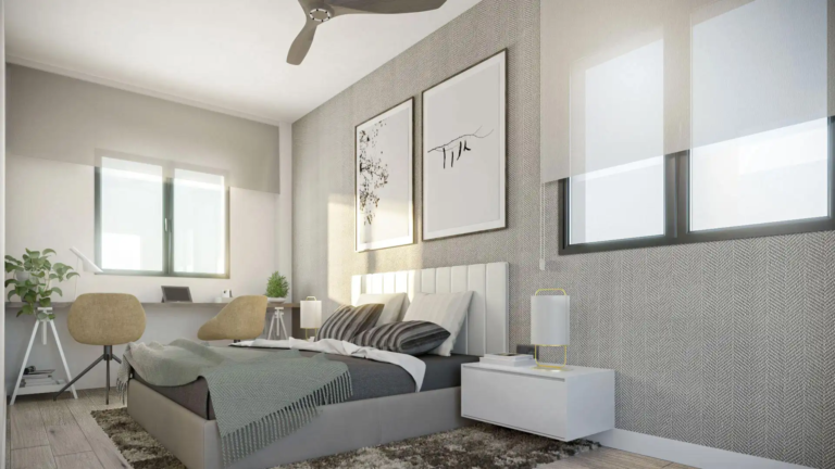 Modern bedroom interior at Premier Mijas with elegant design and natural lighting.