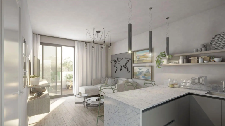 Open-concept living space with a modern kitchen and stylish decor in Premier Residencial Mijas.