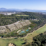 Aerial view of Atria F1 in La Alcaidesa, surrounded by golf courses and nature.