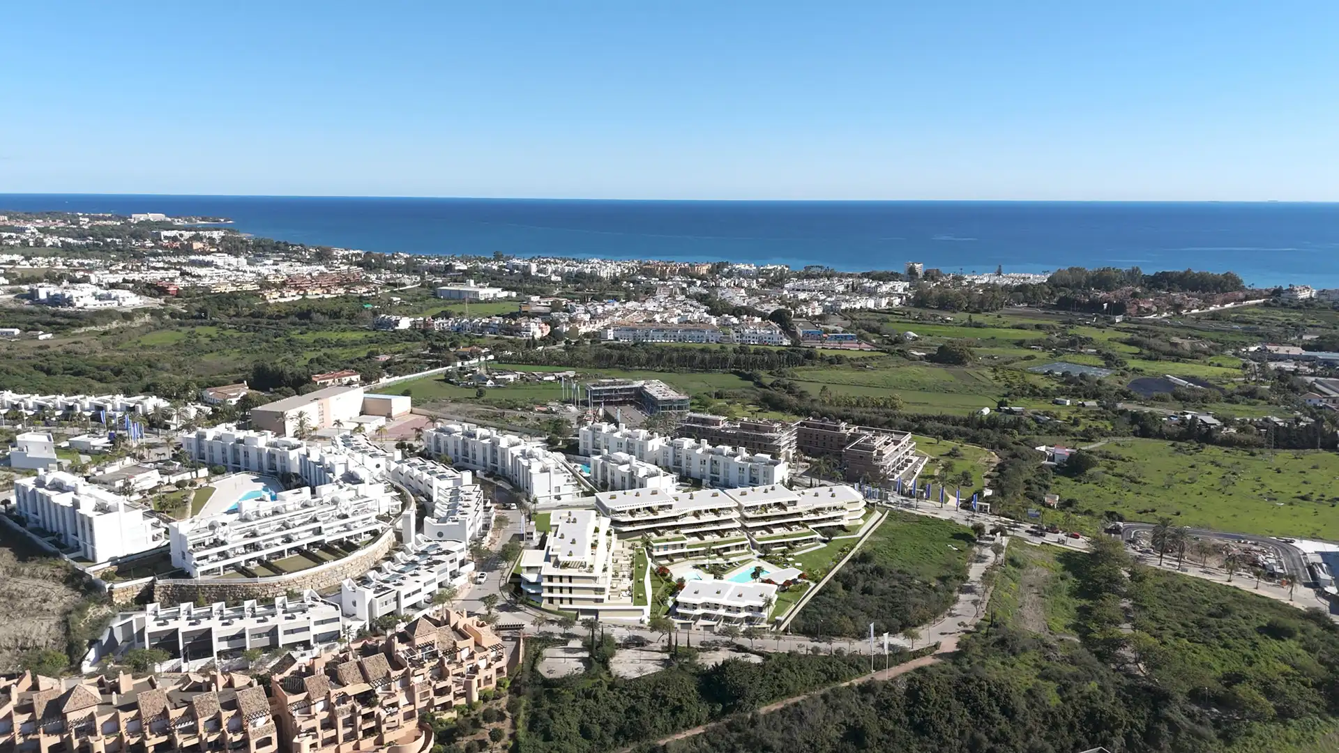 Aerial view of Adagio Estepona development and surrounding area on the New Golden Mile