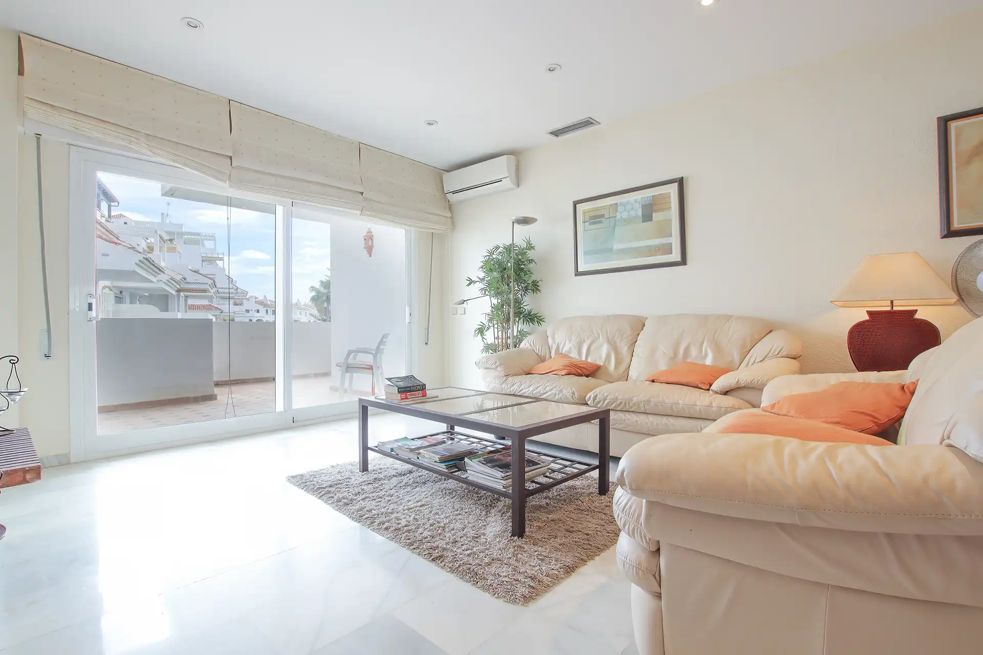 Bright living room in Royal Garden apartment for sale with terrace access