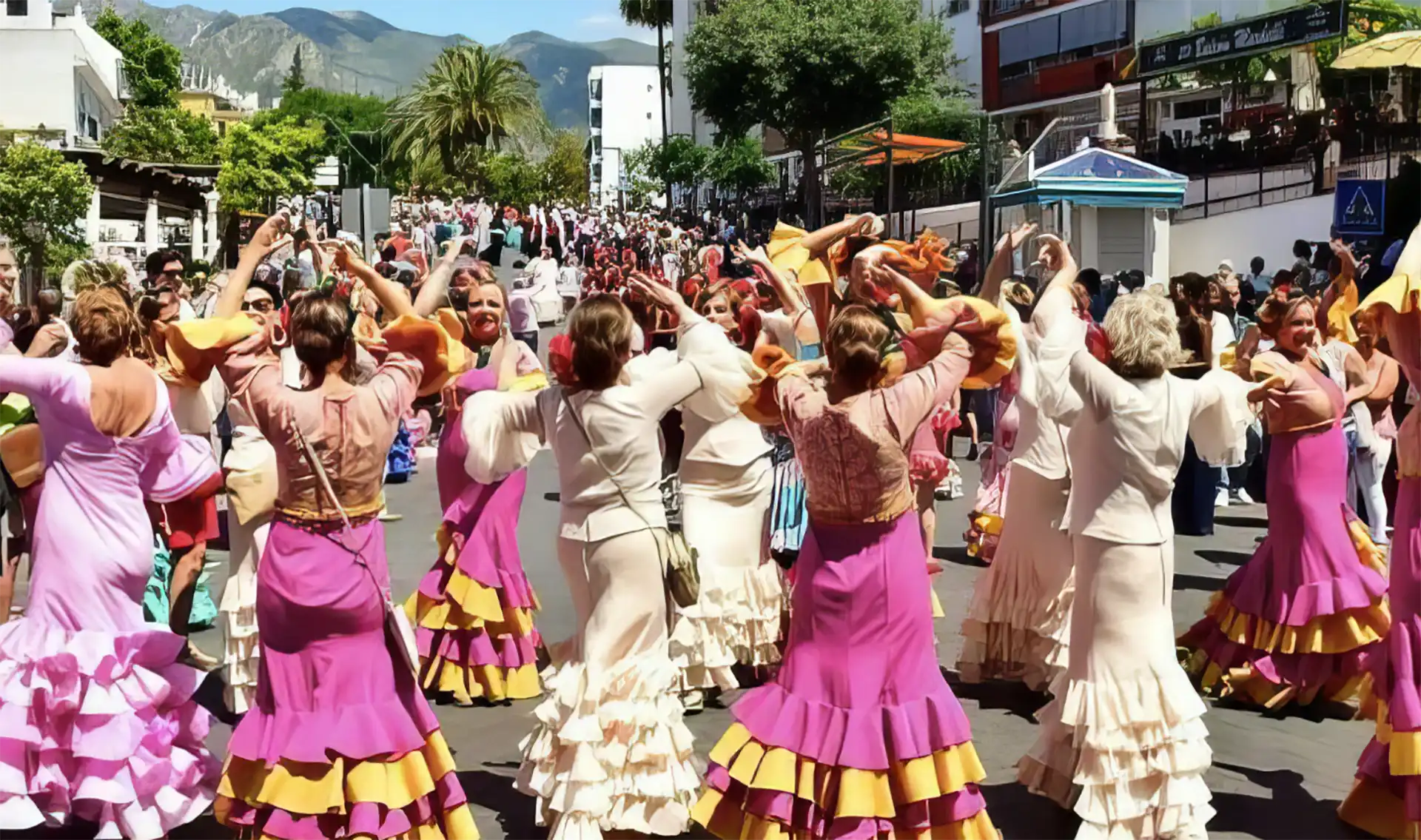 Flamenco dancers performing in the streets during Marbella San Bernabe festival