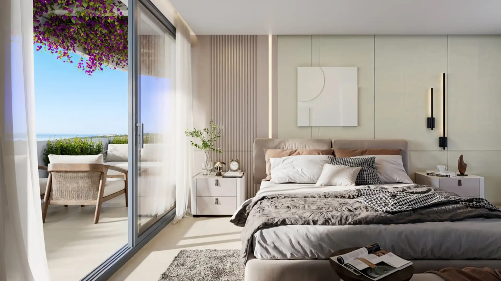 Elegant bedroom at Skye Casares Golf with private terrace and sea views
