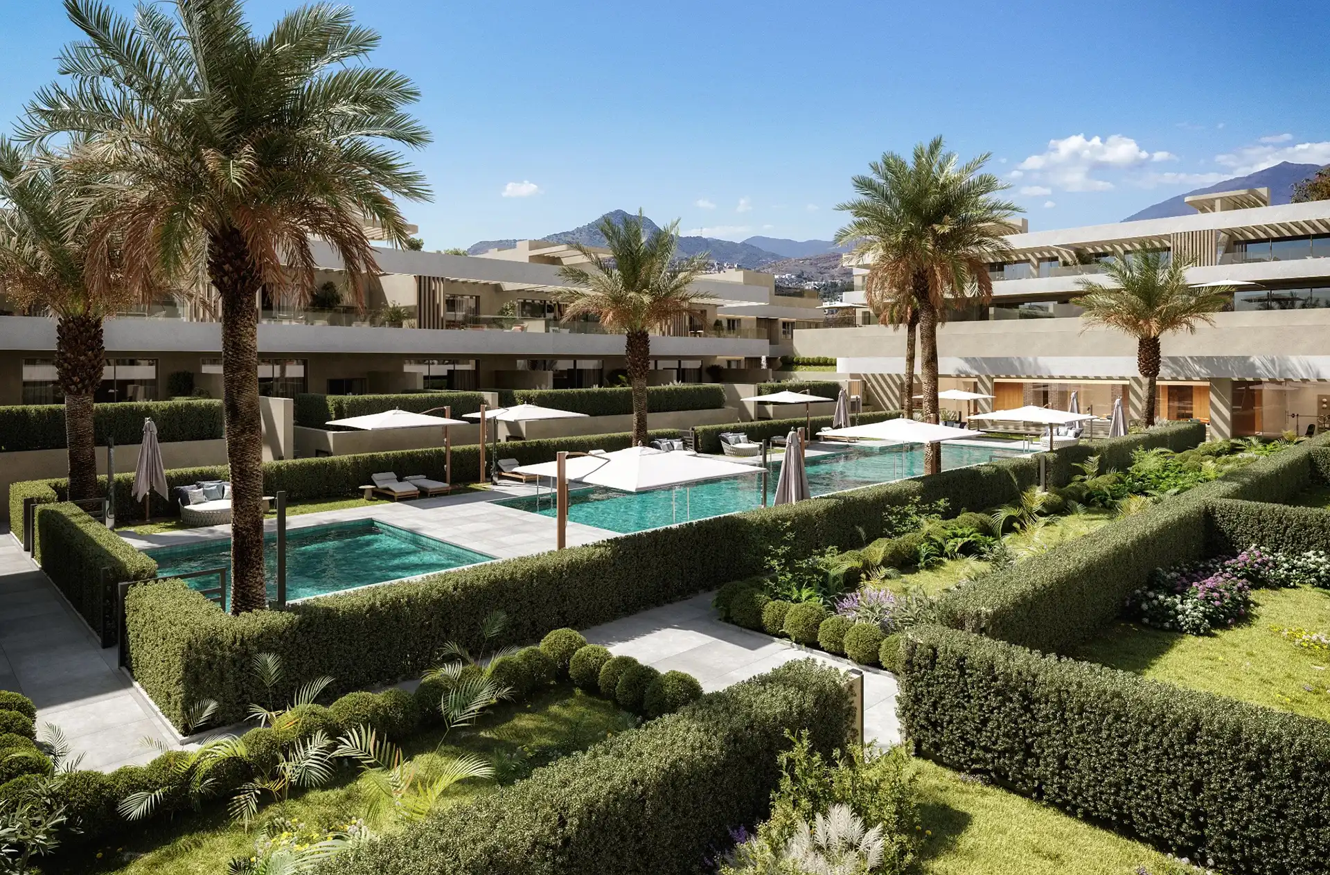 Omnia Estepona Modern Resort-Style Pool Area and Gardens