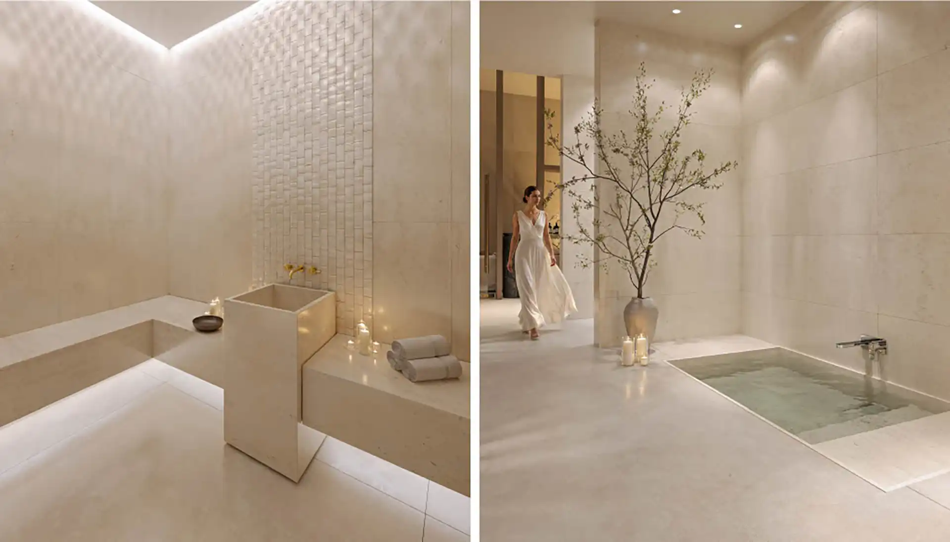 Almina Residences Luxury Spa Bathroom with Sunken Tub and Mosaic Tiles