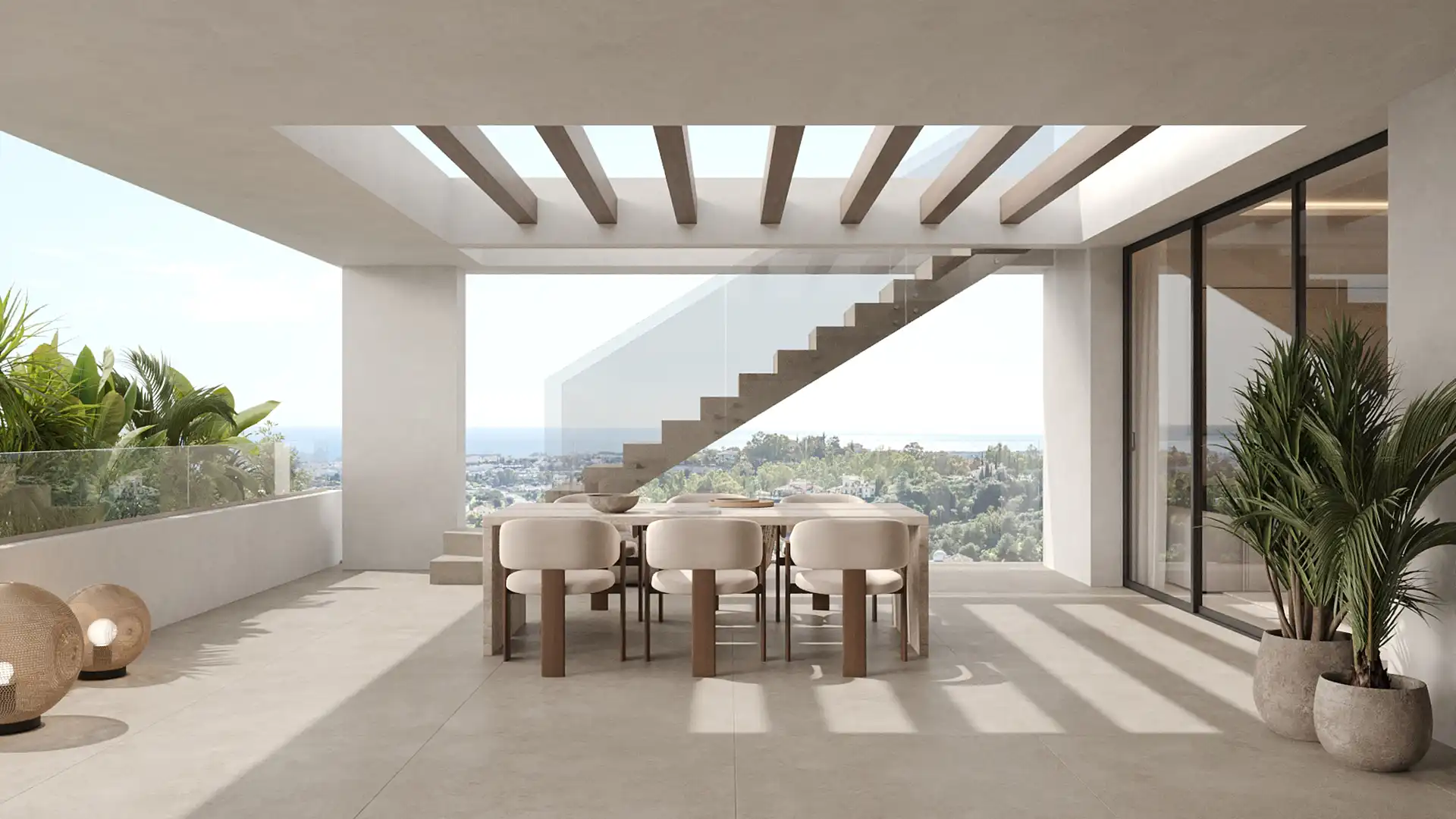 Almina Residences Modern Terrace Dining Area with Mountain Views