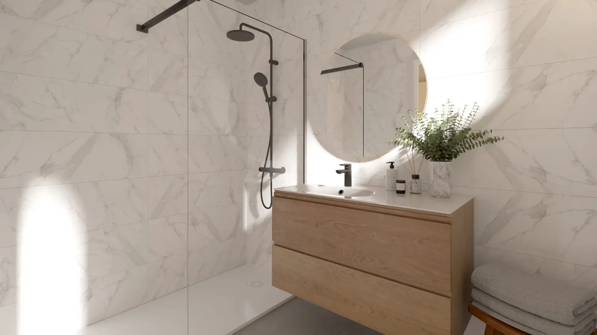Modern marble bathroom interior at Greenity Mijas new development