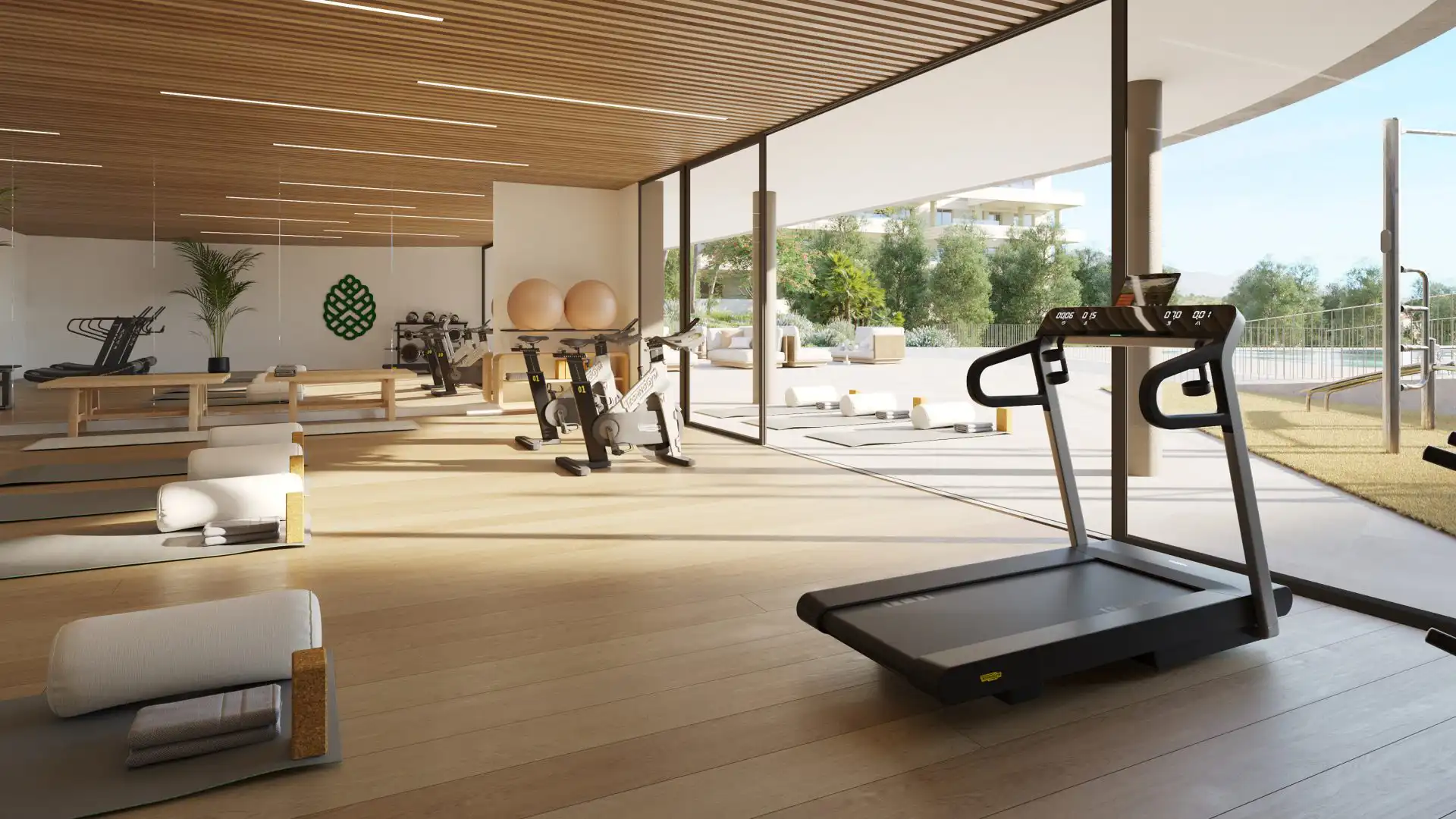 Fully equipped modern fitness centre at Greenity Mijas development