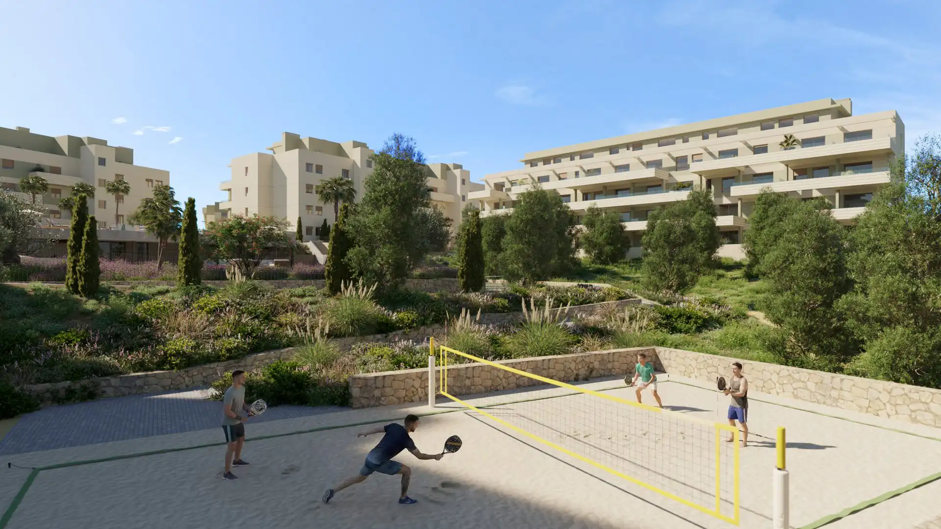 Sports court and recreational facilities at Greenity Mijas residential complex
