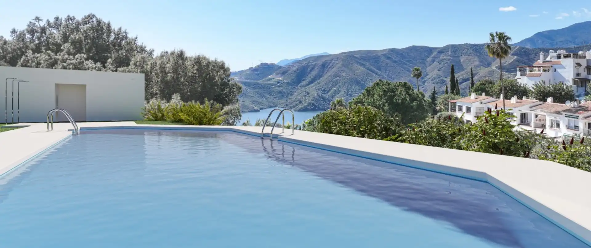 Modern villa with infinity pool and panoramic mountain lake views at Almazara Gardens Istán Costa del Sol