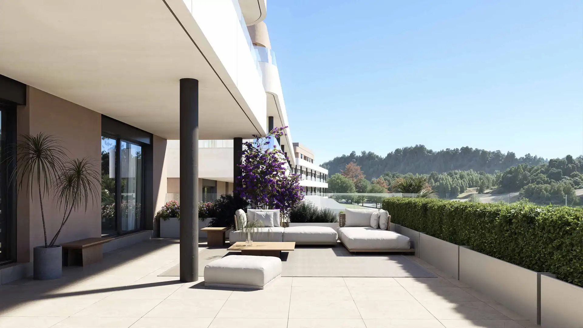 Moderne luksusterrasse med udsigt over bjergene og moderne siddepladser Eagle Hills Estepona