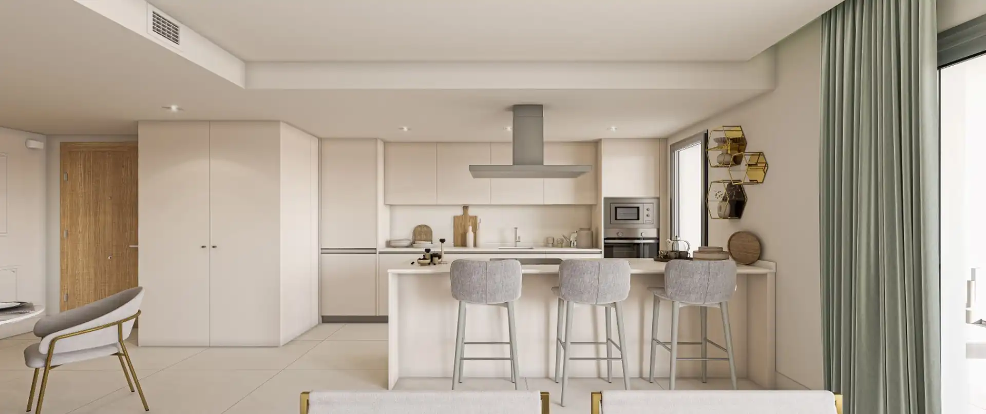 Modern kitchen with island and contemporary design features in Manilva apartment