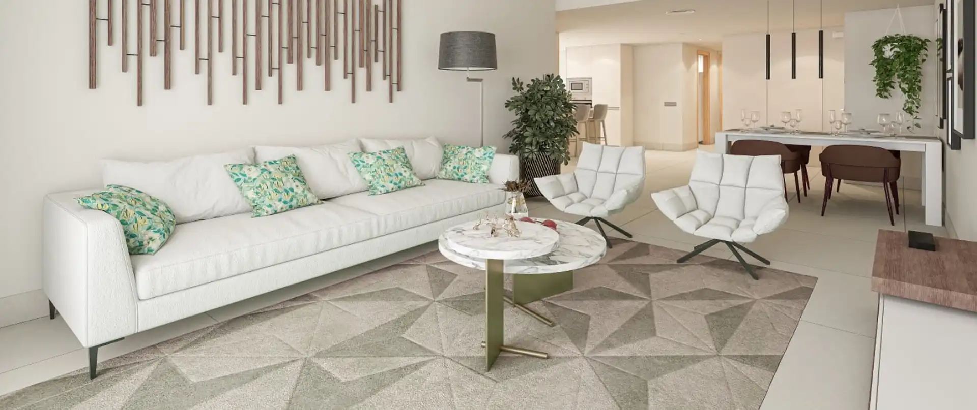 Contemporary open-plan living area with designer finishes in Manilva new development