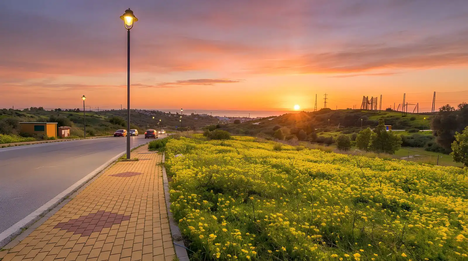 Amaris Villas scenic sunset views from development location in Estepona