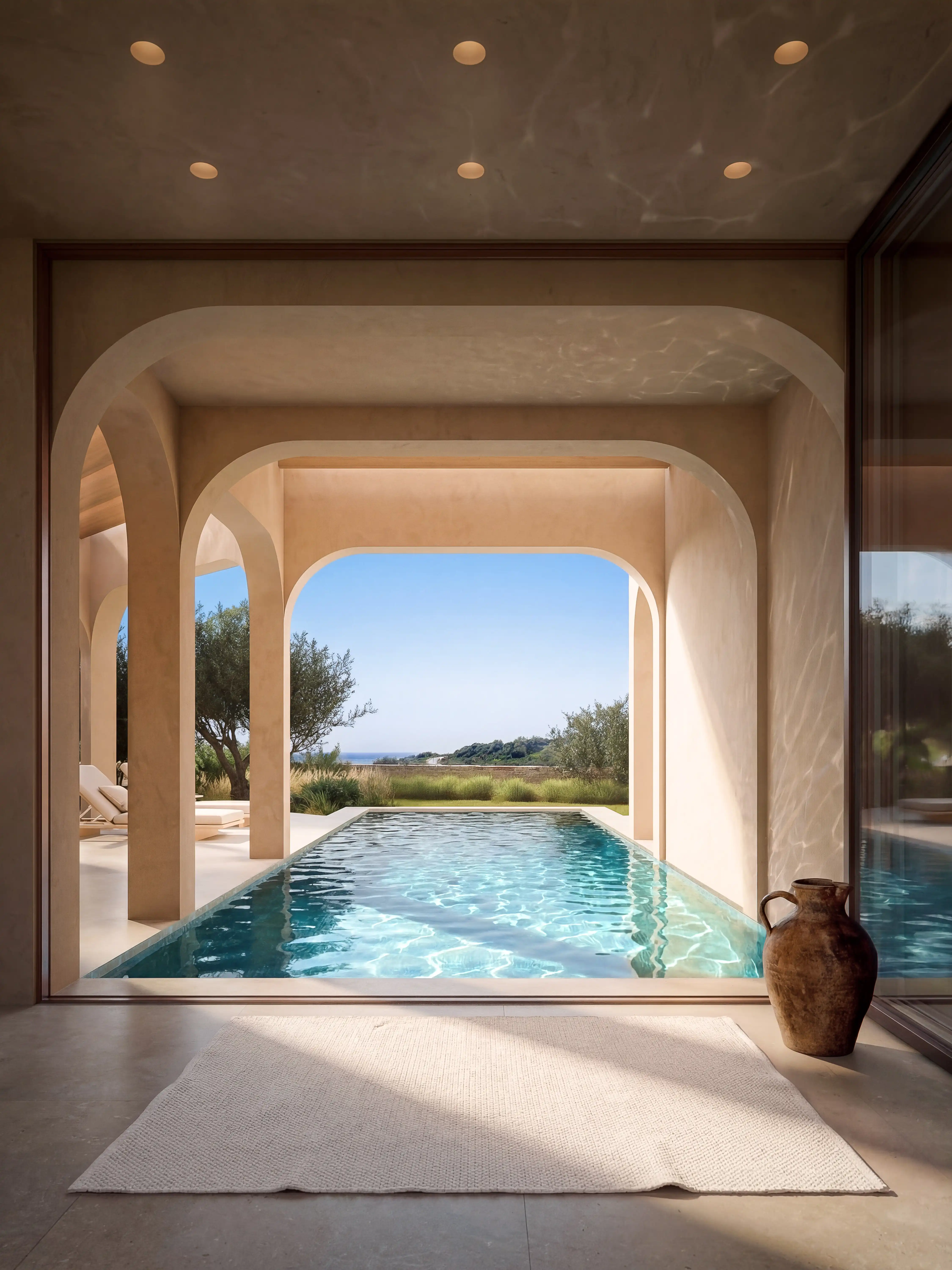 Amaris Villas indoor pool with arched design and natural views Estepona