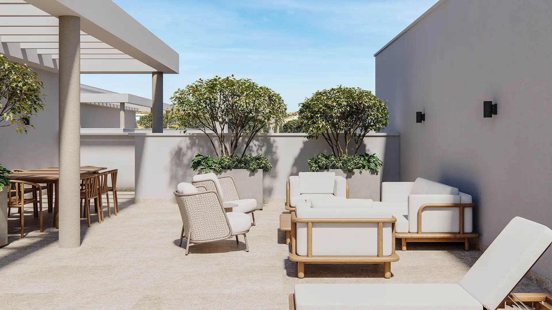 Terrazza esterna con moderna zona salotto.
