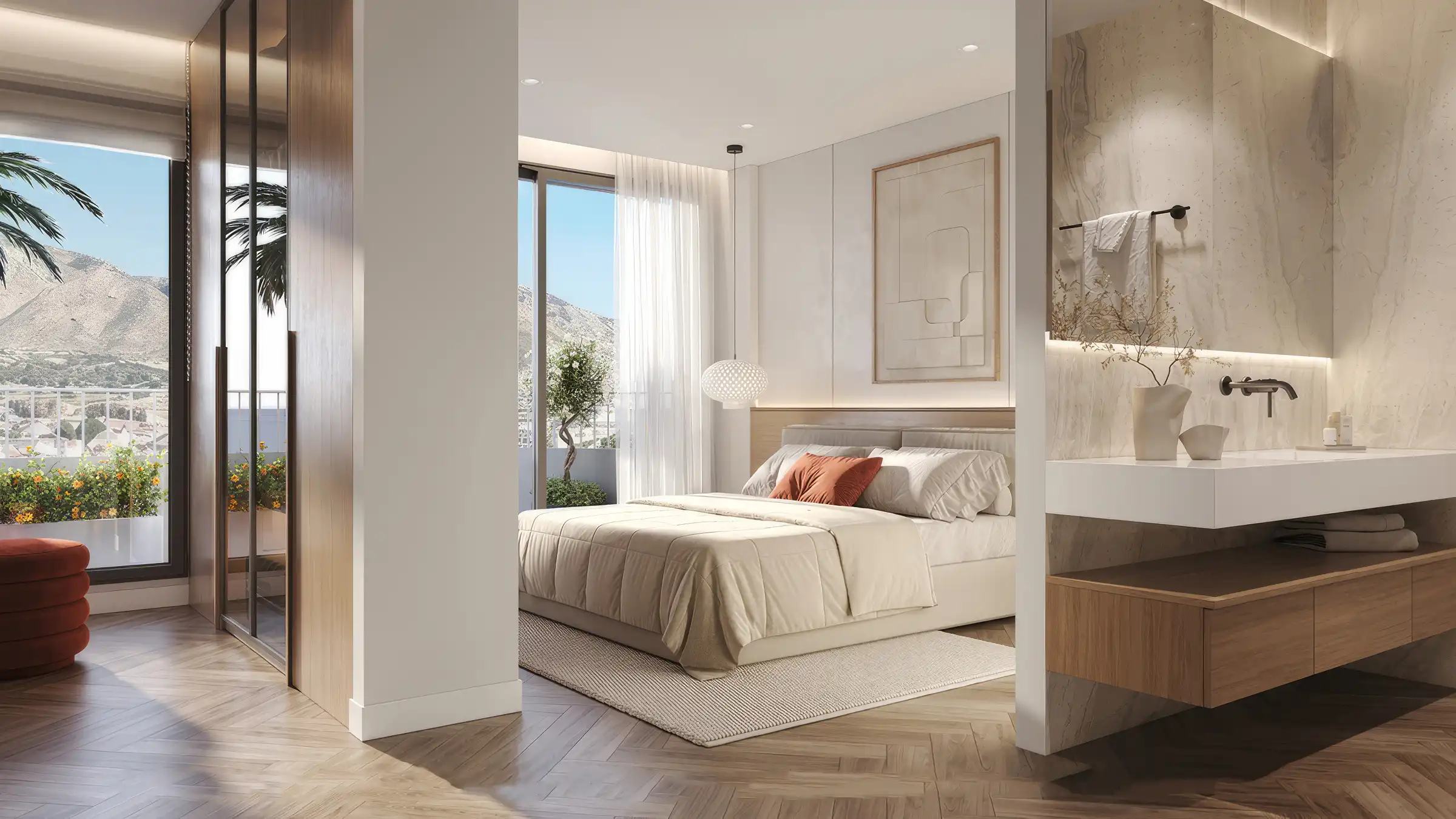 Master bedroom suite with panoramic mountain views