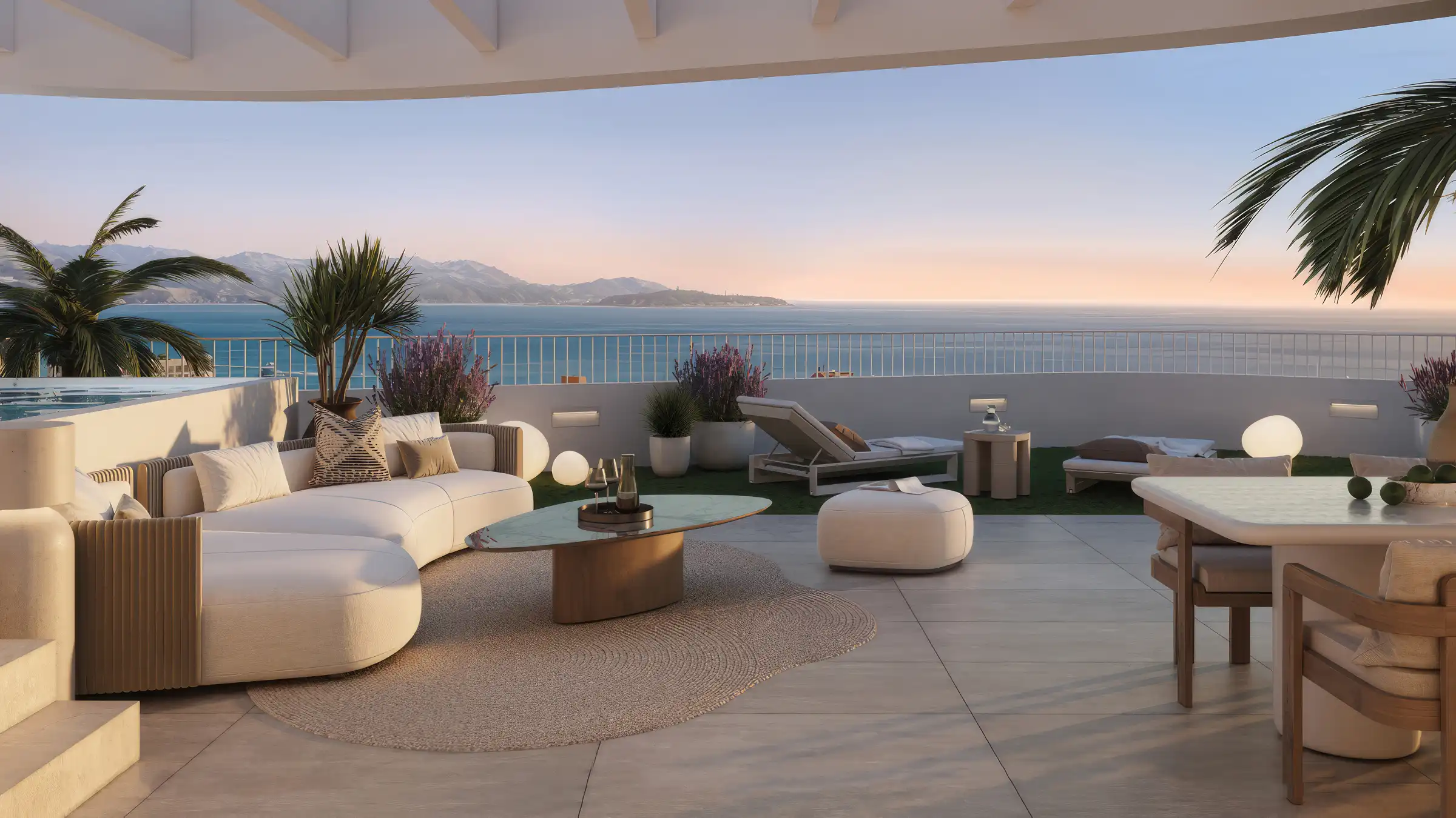 Magna Torremolinos oceanfront terrace with outdoor living space