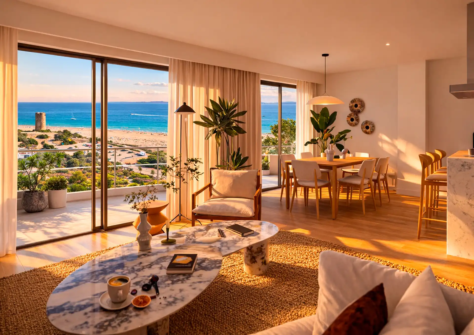 Paraiso Beach open-plan living room with ocean views