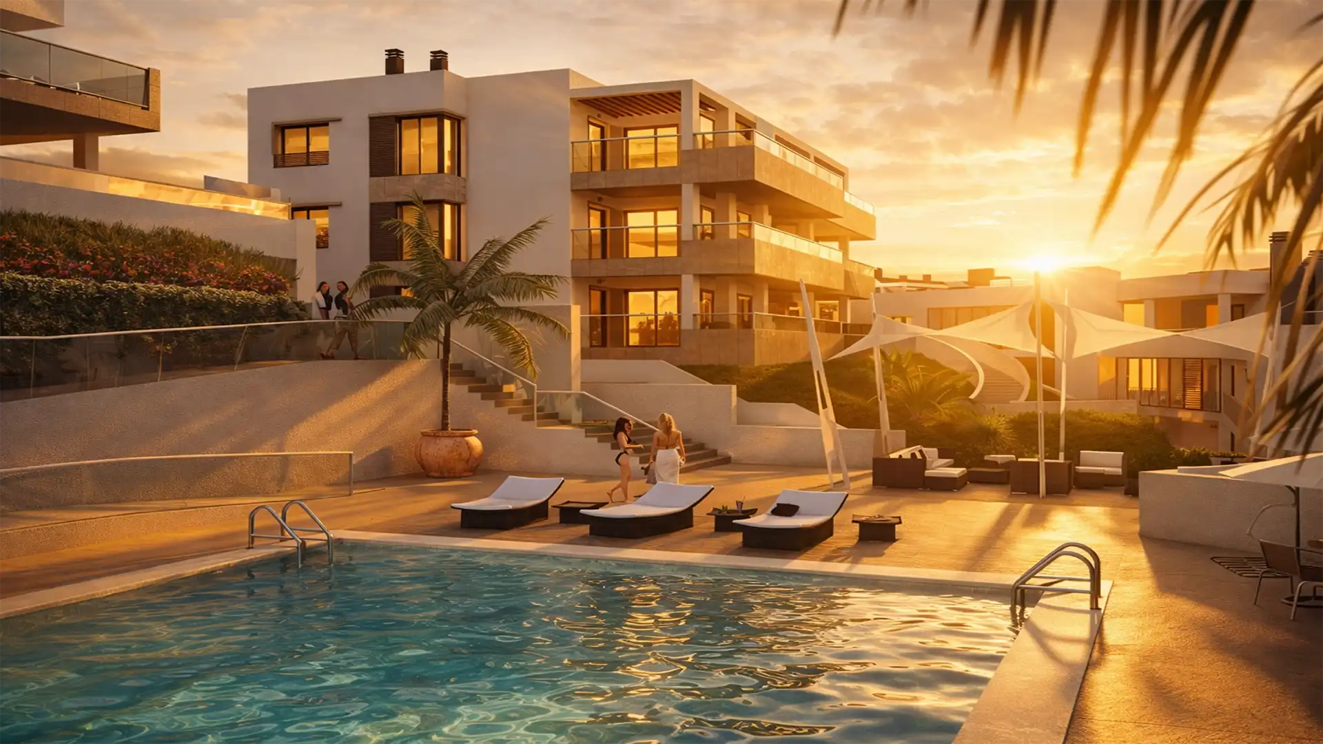 Paraiso Beach luxury villa with private pool terrace at golden hour