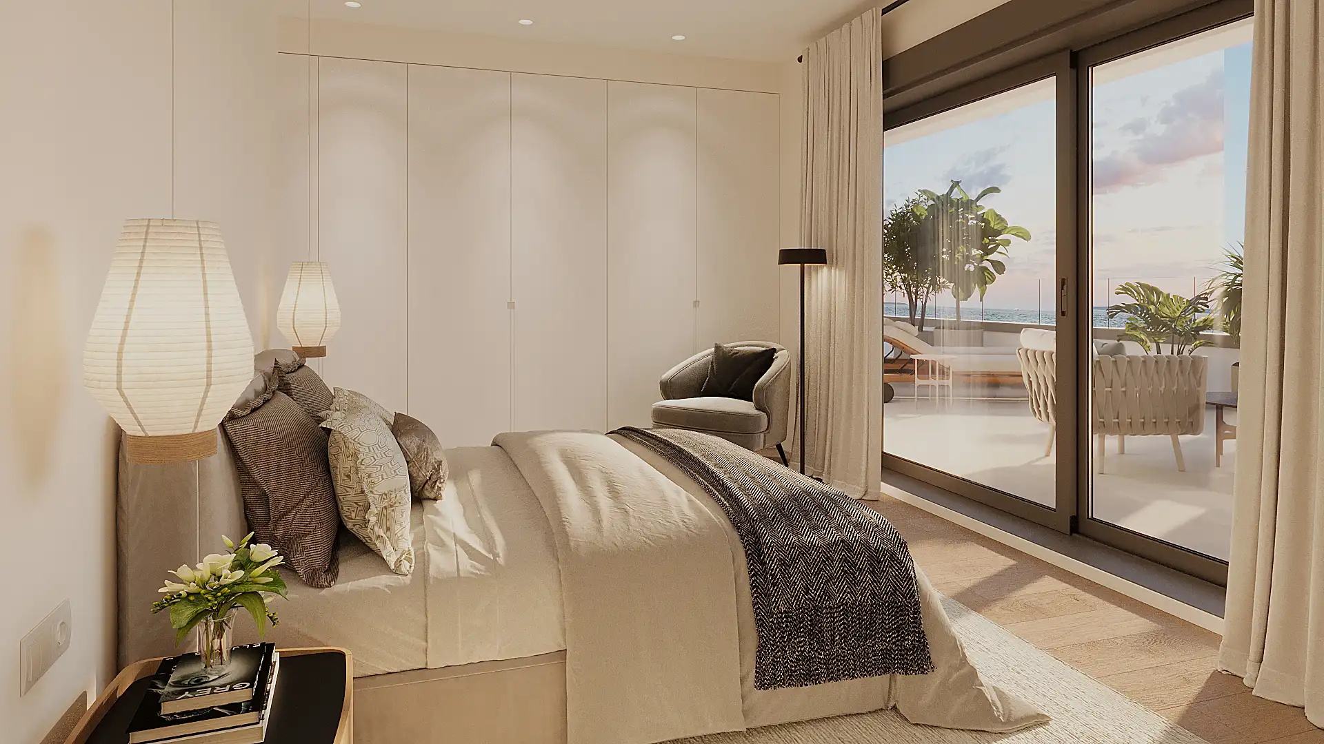 Master bedroom with private terrace and ocean views