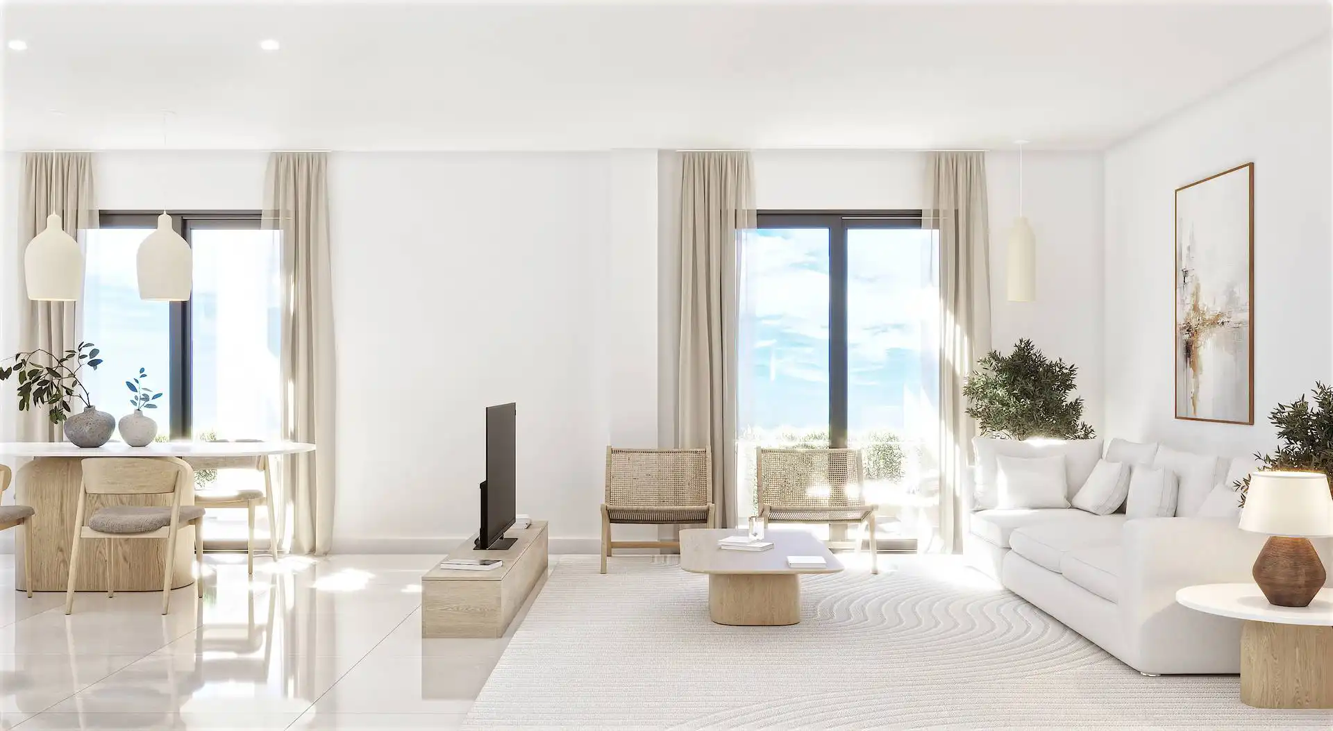 Open-plan living room with sea views in Mijas Costa