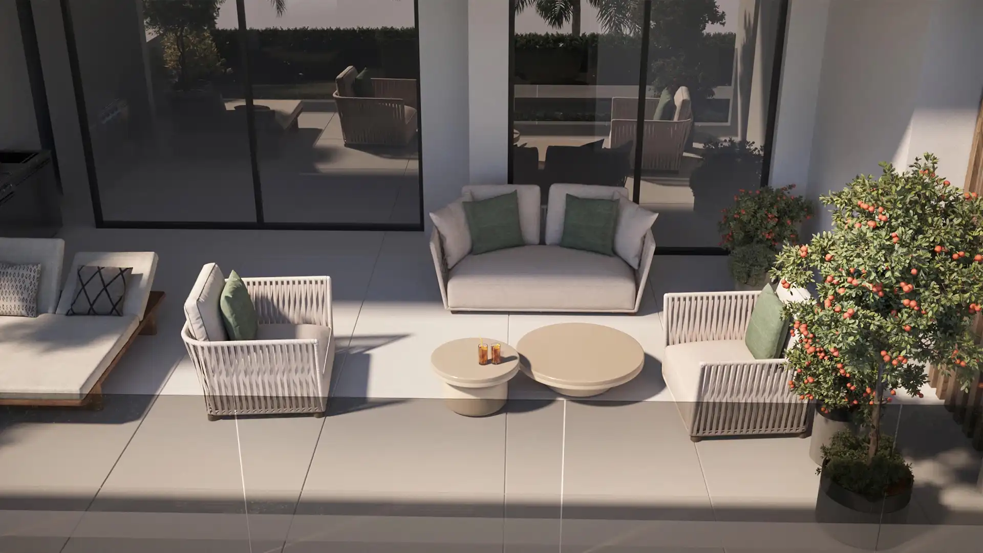 Covered outdoor terrace lounge at Royal Park Estepona