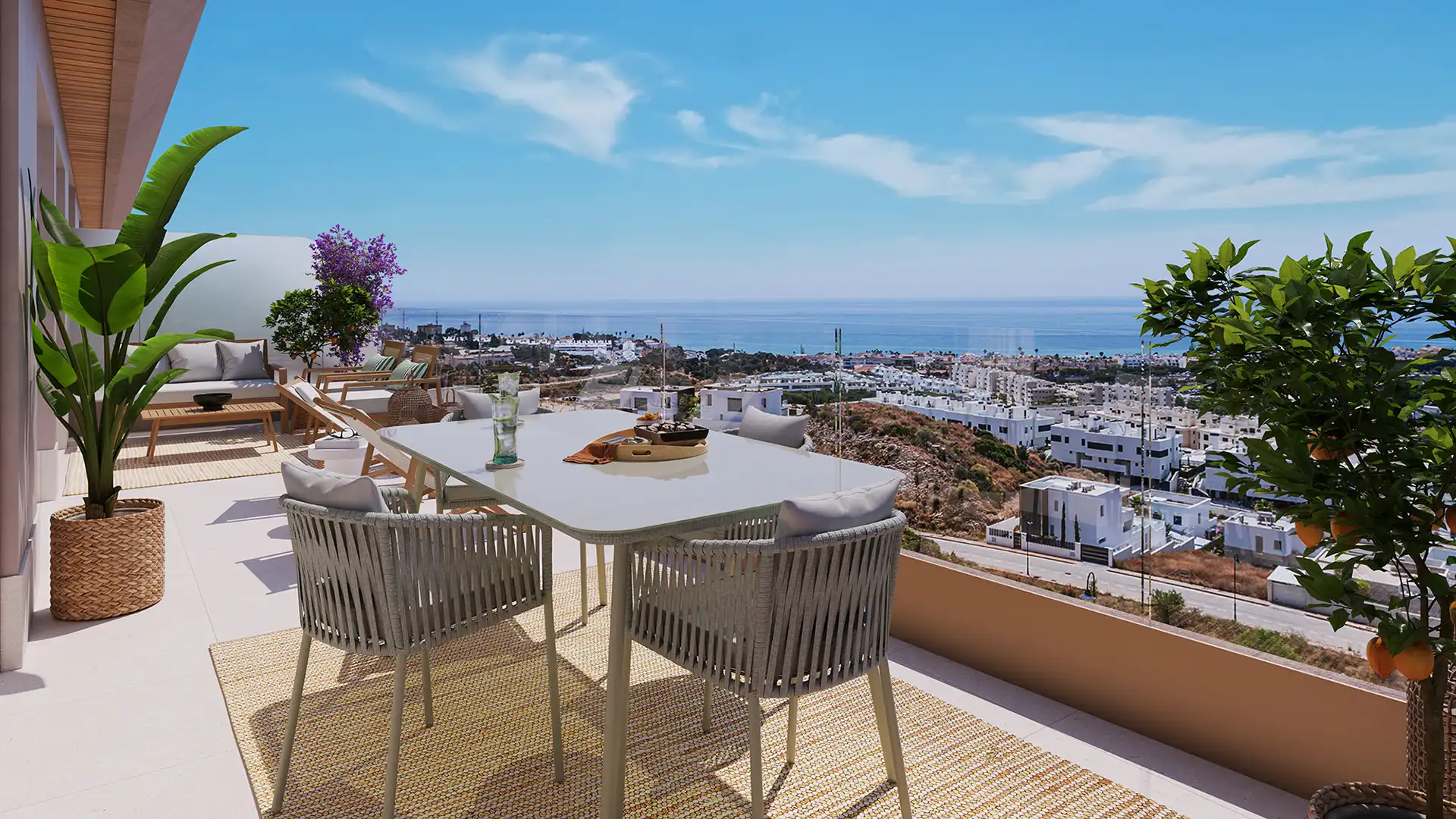 Panoramic sea views from a luxury terrace in Cala de Mijas
