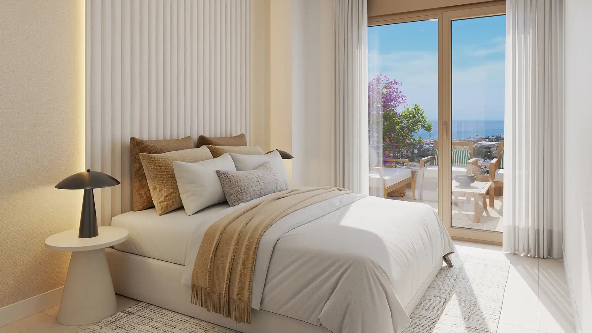 Luxury bedroom with private sea-view terrace