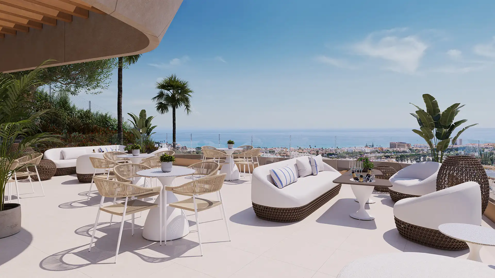 Luxury rooftop terrace with panoramic sea views in Spain