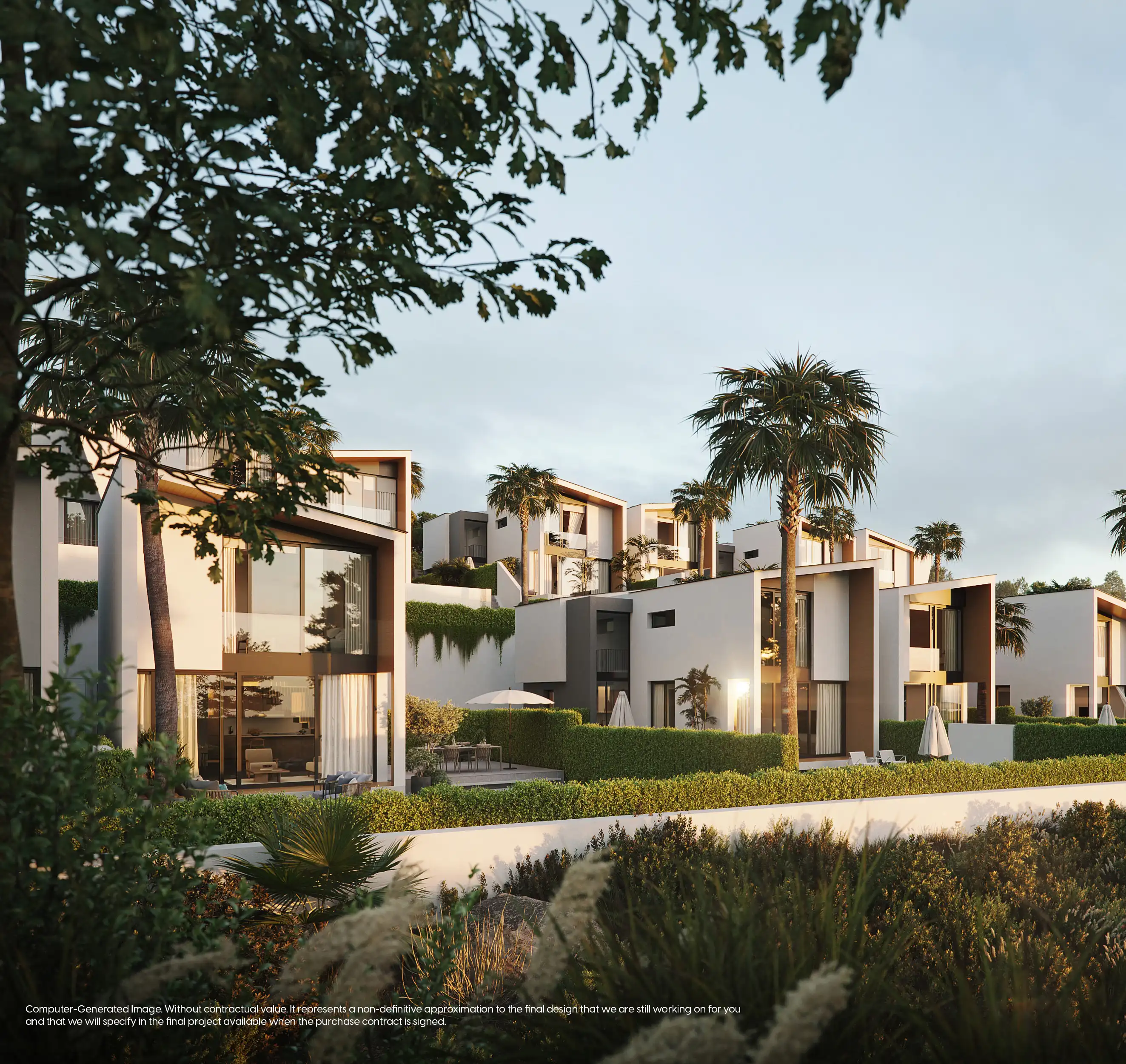 Contemporary white and timber villas at Pine Valley III in Mijas Costa