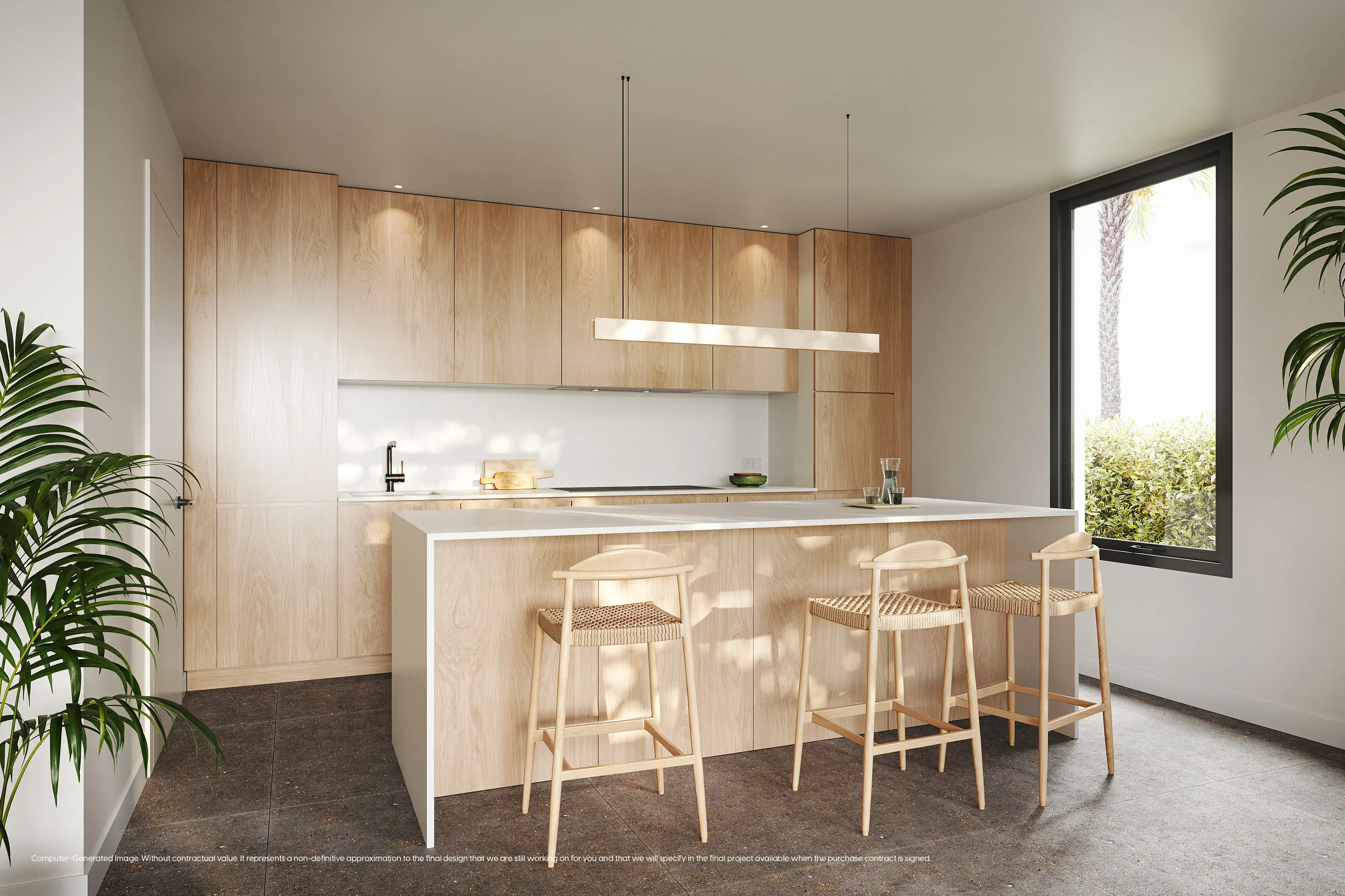 Modern Scandinavian-style kitchen with island and wood cabinets