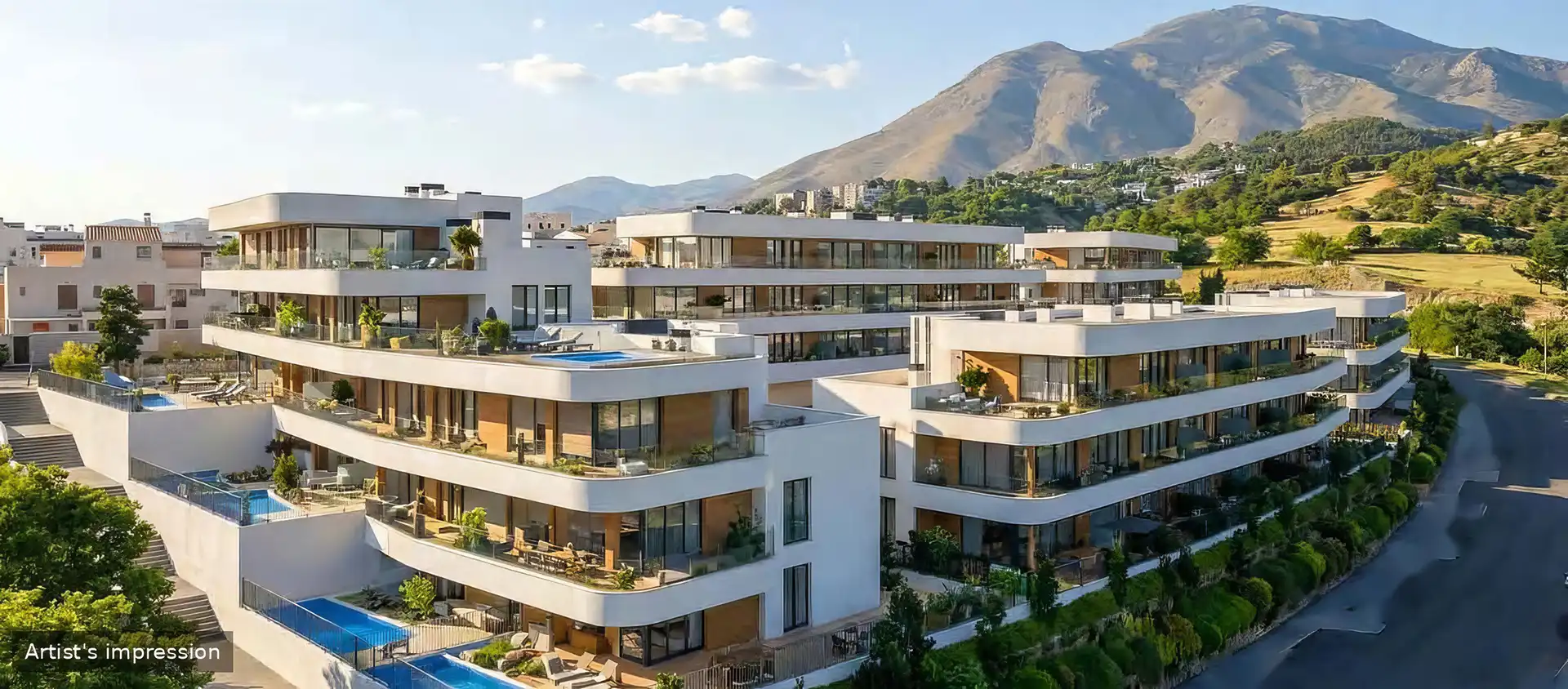 New apartment complex in Estepona with mountain views