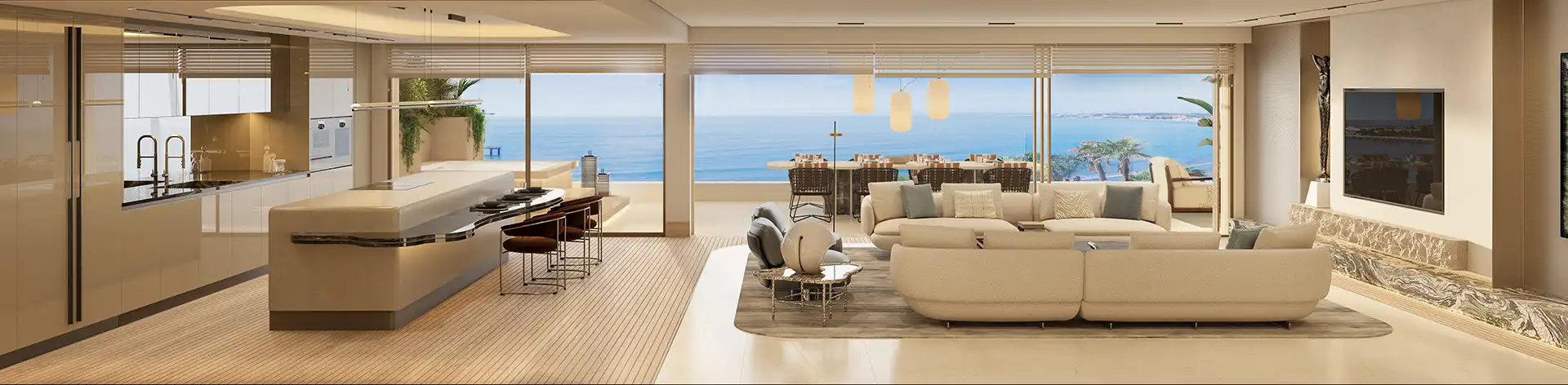 Open-plan living room with panoramic sea views in Estepona