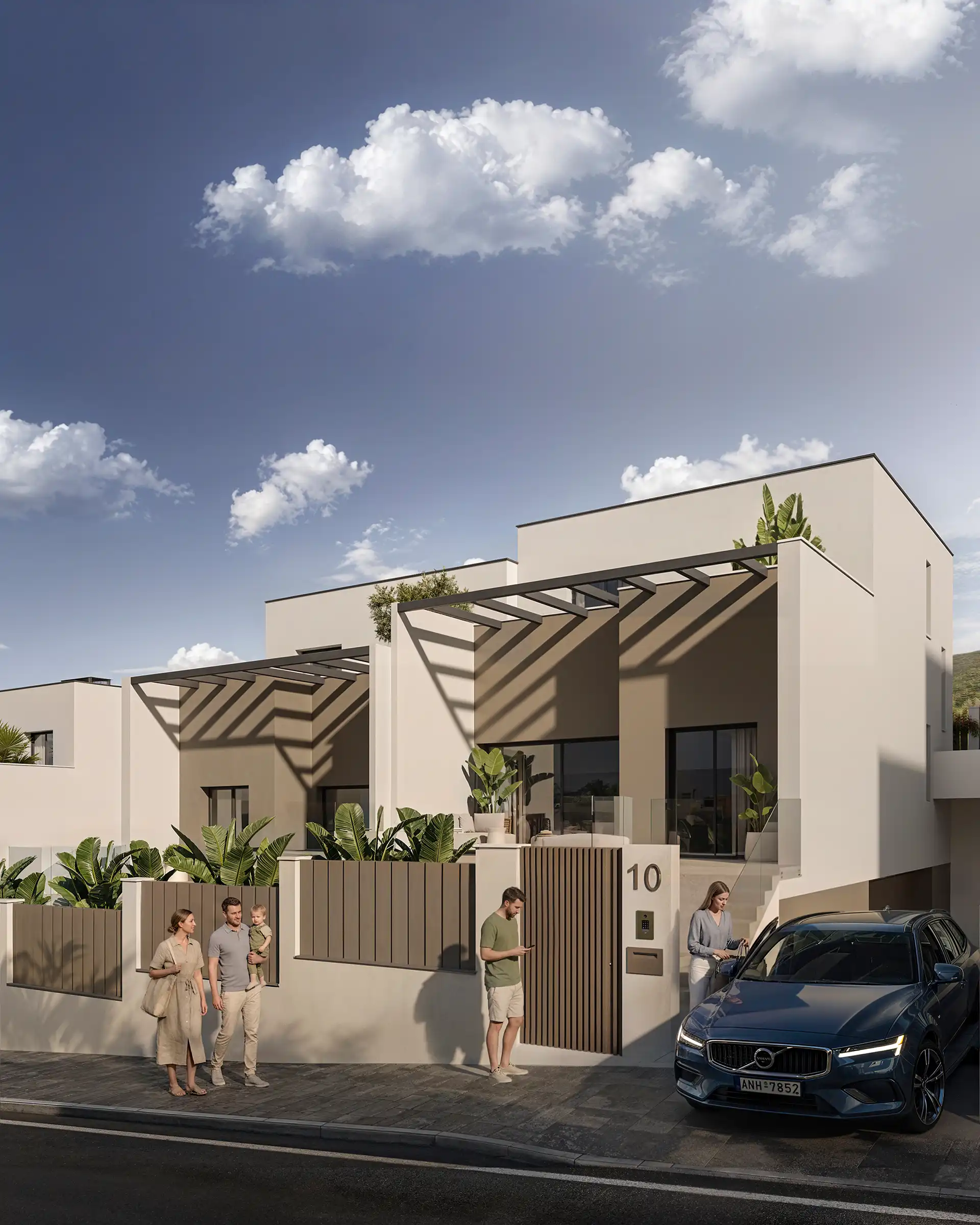 Contemporary semi-detached villas with pergolas and tropical gardens at Martagina Hills, Manilva