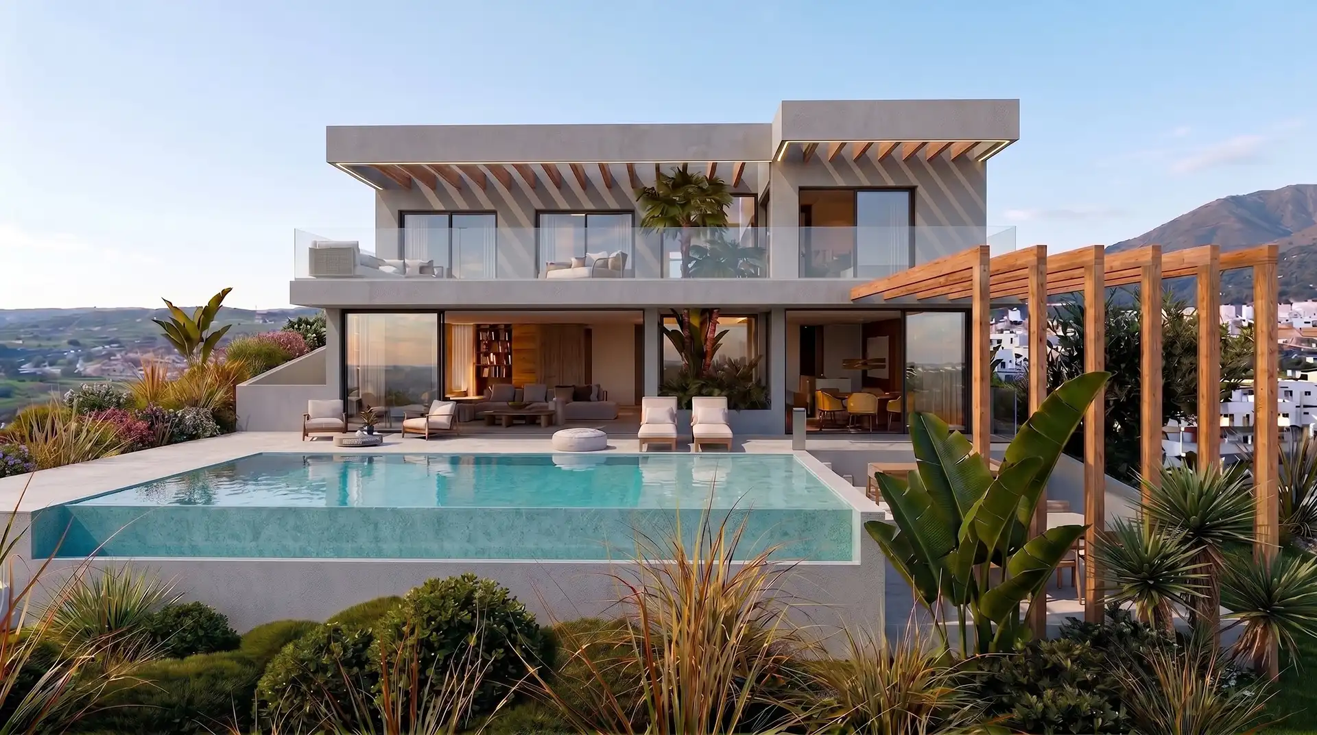 Contemporary villa with infinity pool and timber pergola in Valle Romano, Estepona